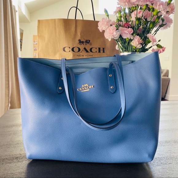Coach Handbags - Coach Signature Large Town Tote Blue Dark (1)